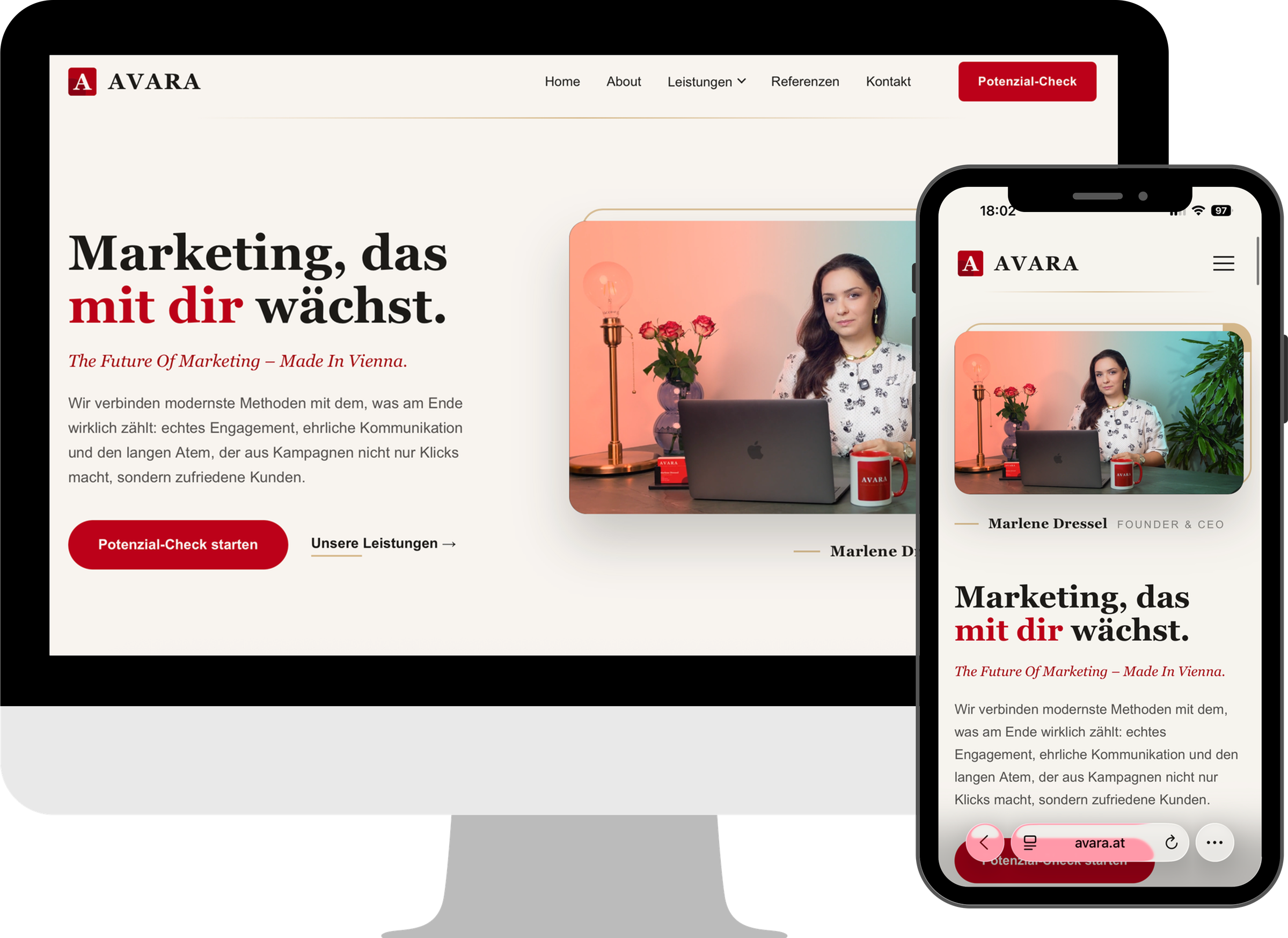 AVARA Website-Design auf iMac und iPhone